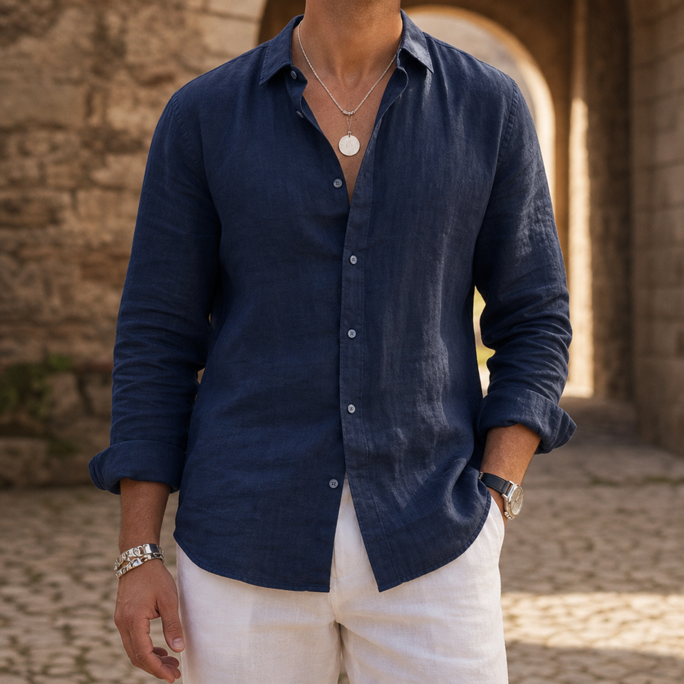 Ubeda Linen Casual Shirt in Navy
