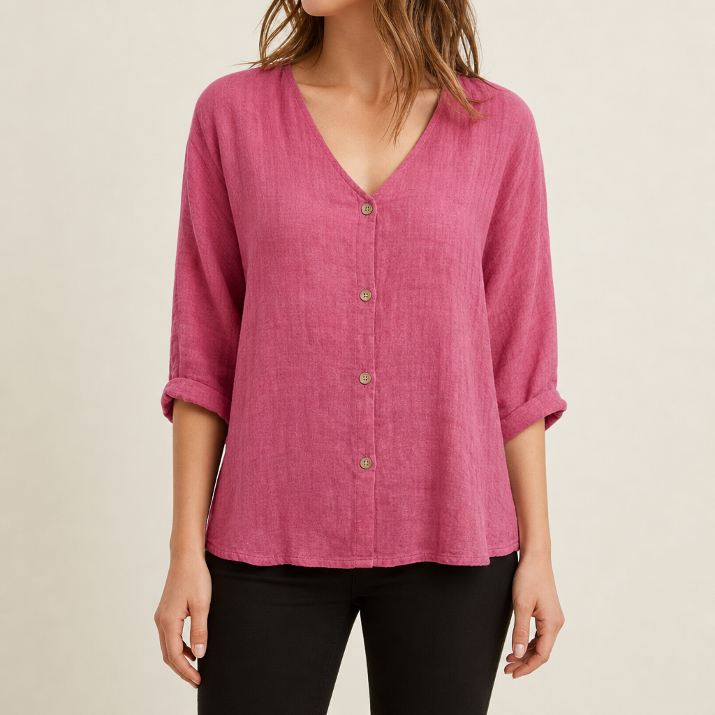 Rab Linen Button-Up Blouse in Pink