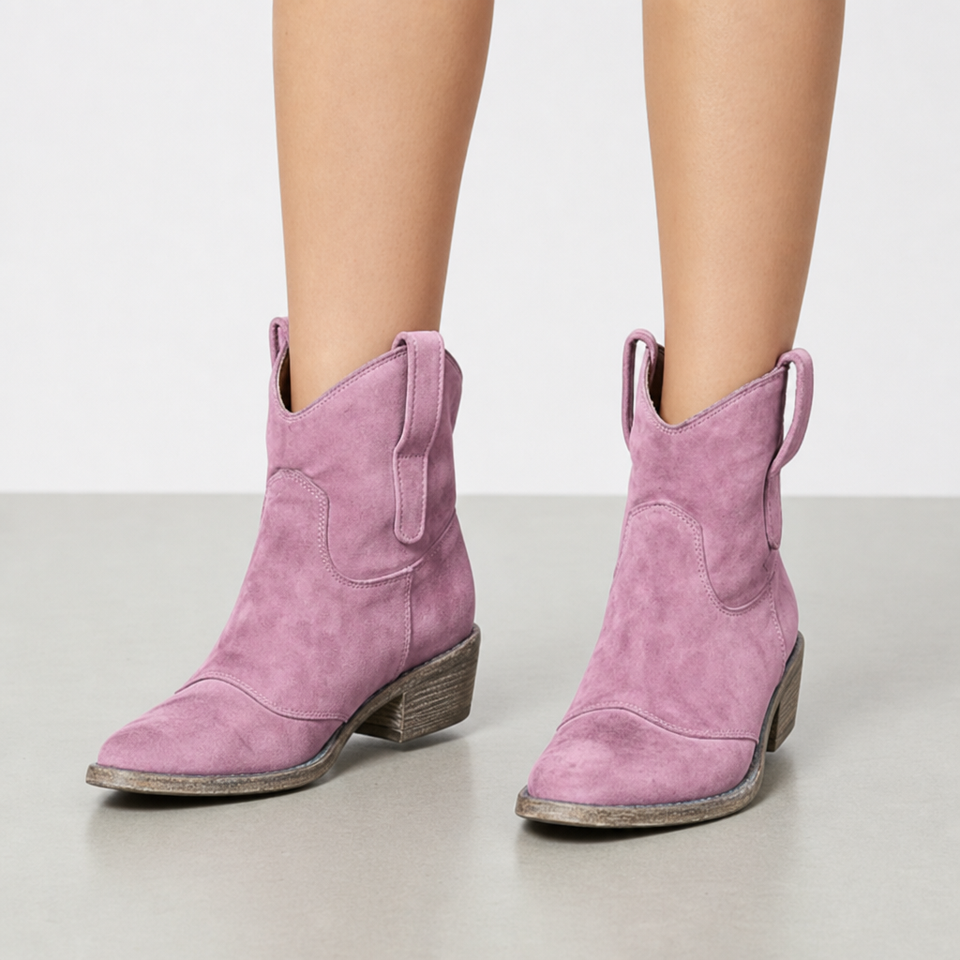 Lucca Vintage Western Ankle Boots in Pink