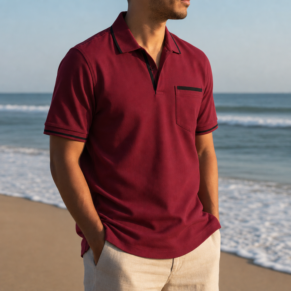 Nimes Striped Trim Polo Shirt in Red
