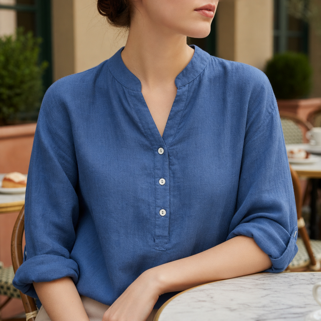 Paphos Linen Button-Up Tunic in Royal Blue