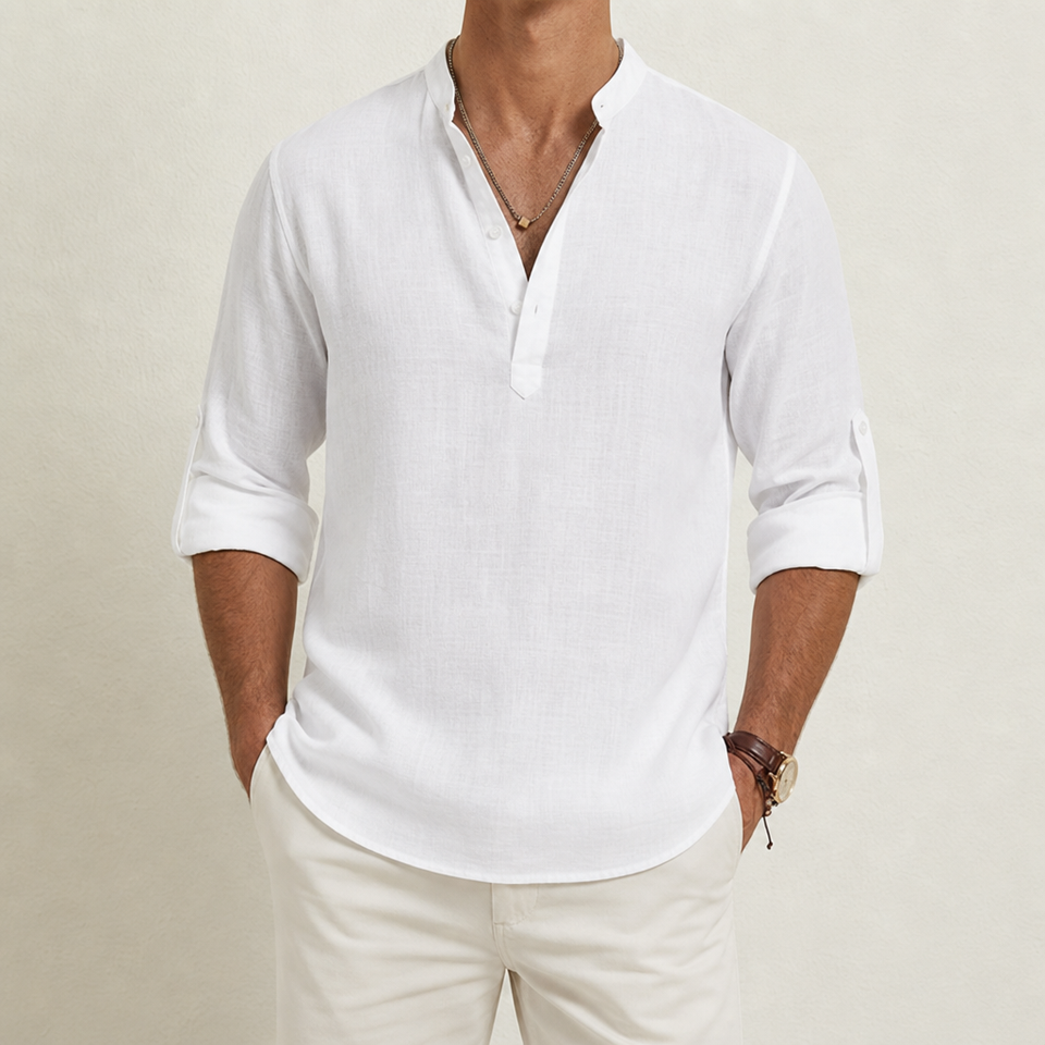 Apt Relaxed Linen Henley Shirt in White