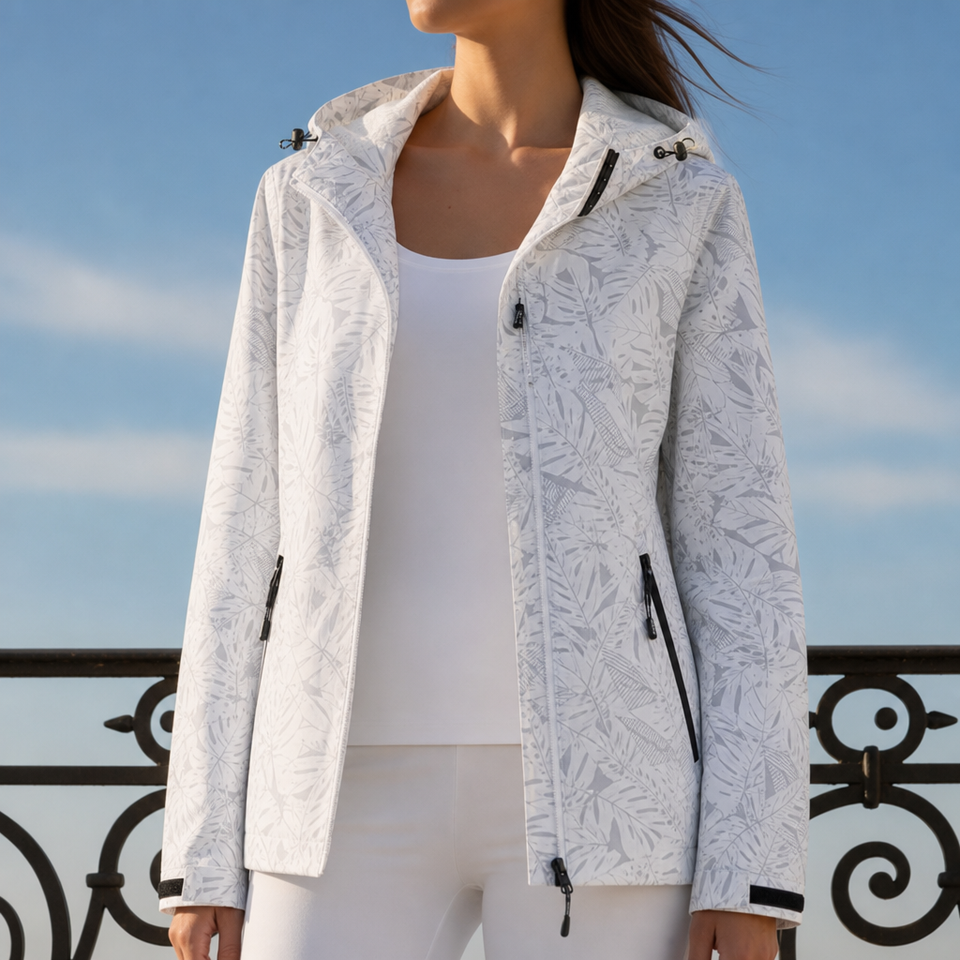 Arles Leaf Print Hooded Jacket in White