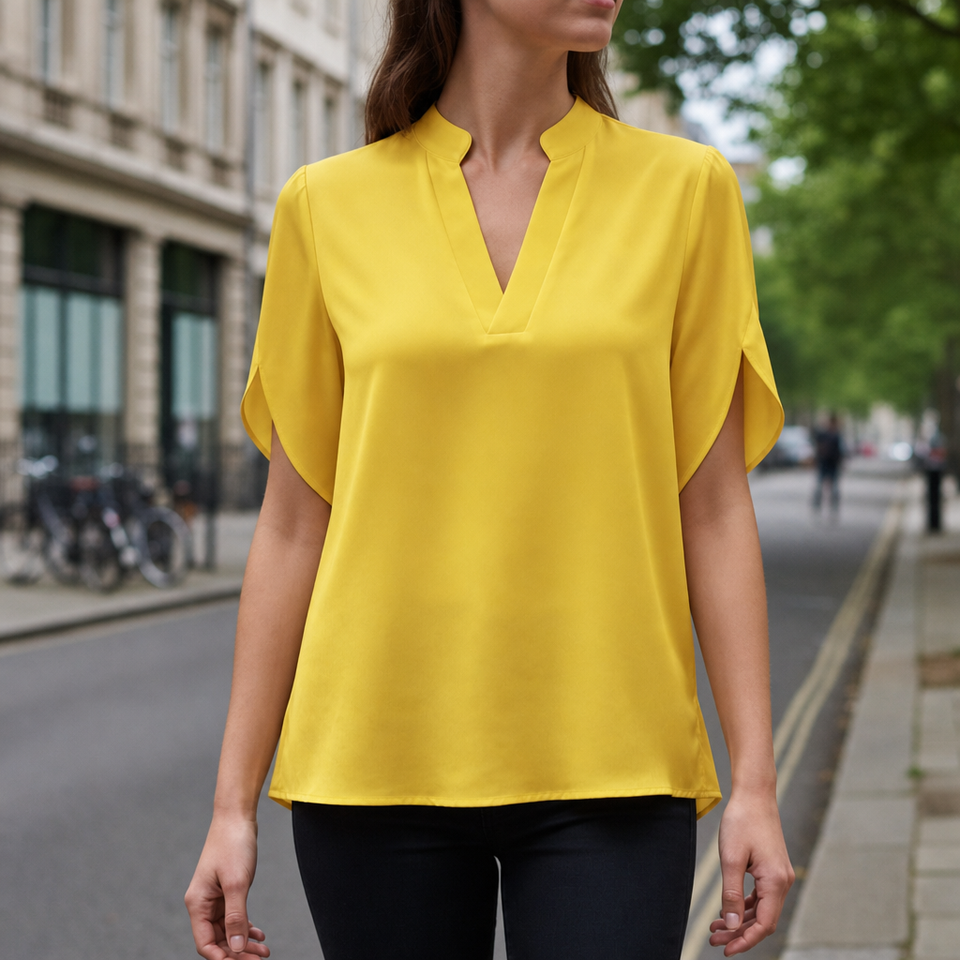 Tivoli V-Neck Satin Blouse in Butter Yellow
