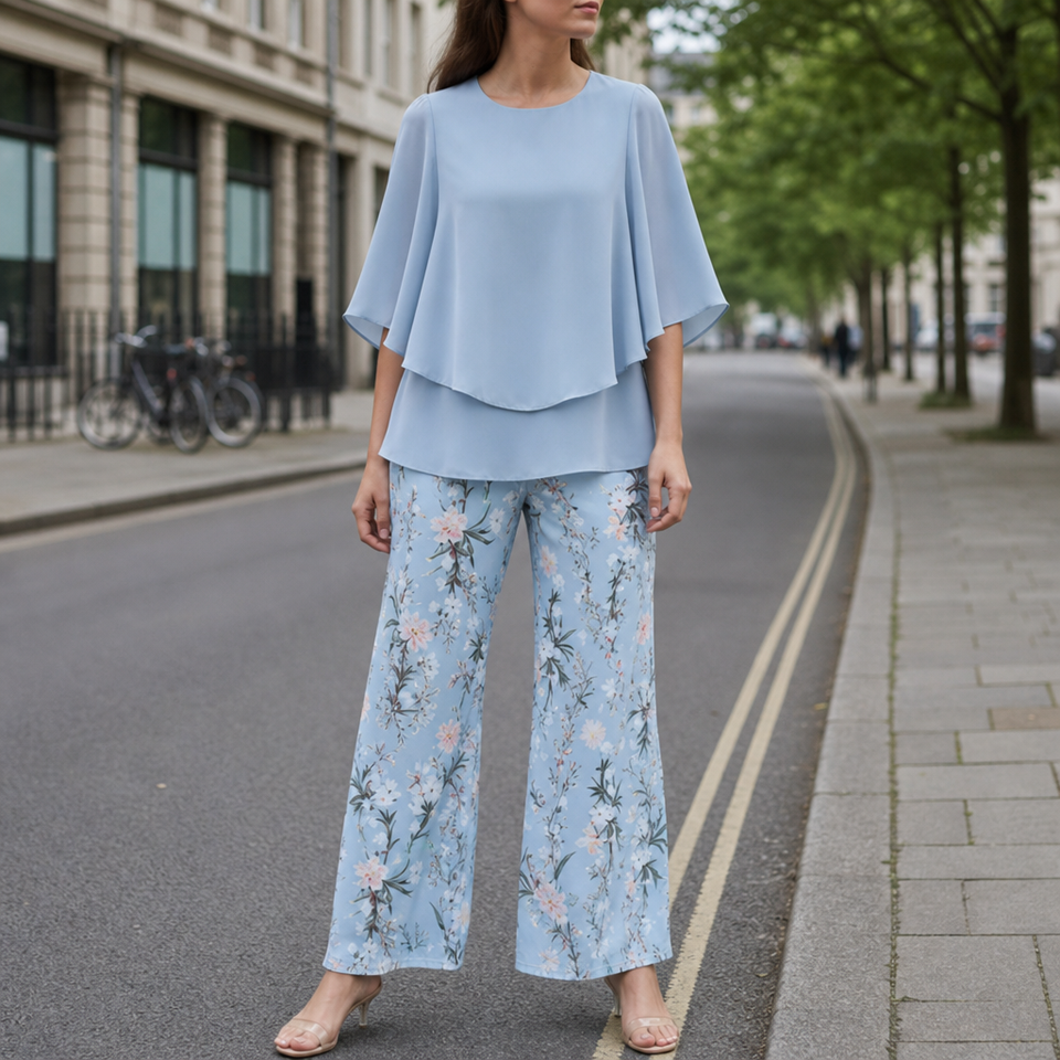 Biot Floral Chiffon Two-Piece Set in Light Blue