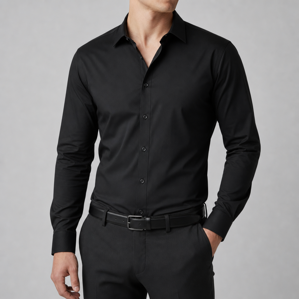 Folegandros Slim Fit Dress Shirt in Black