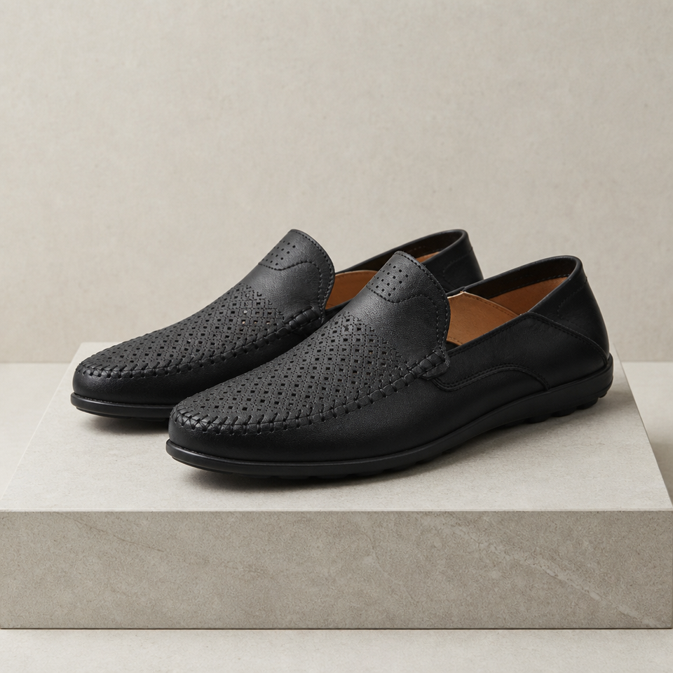 Ikaria Leather Slip-On Loafers in Black01