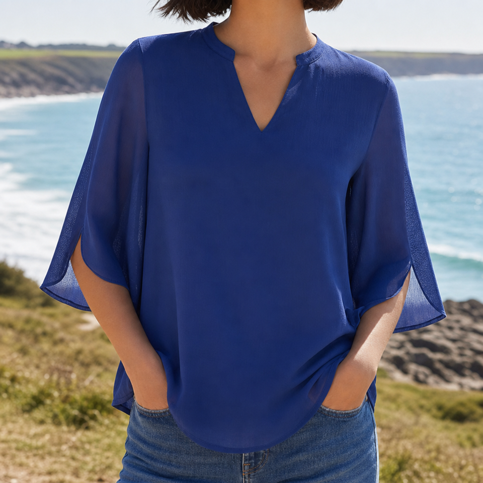 Frigiliana Split Sleeve Tunic Blouse in Blue