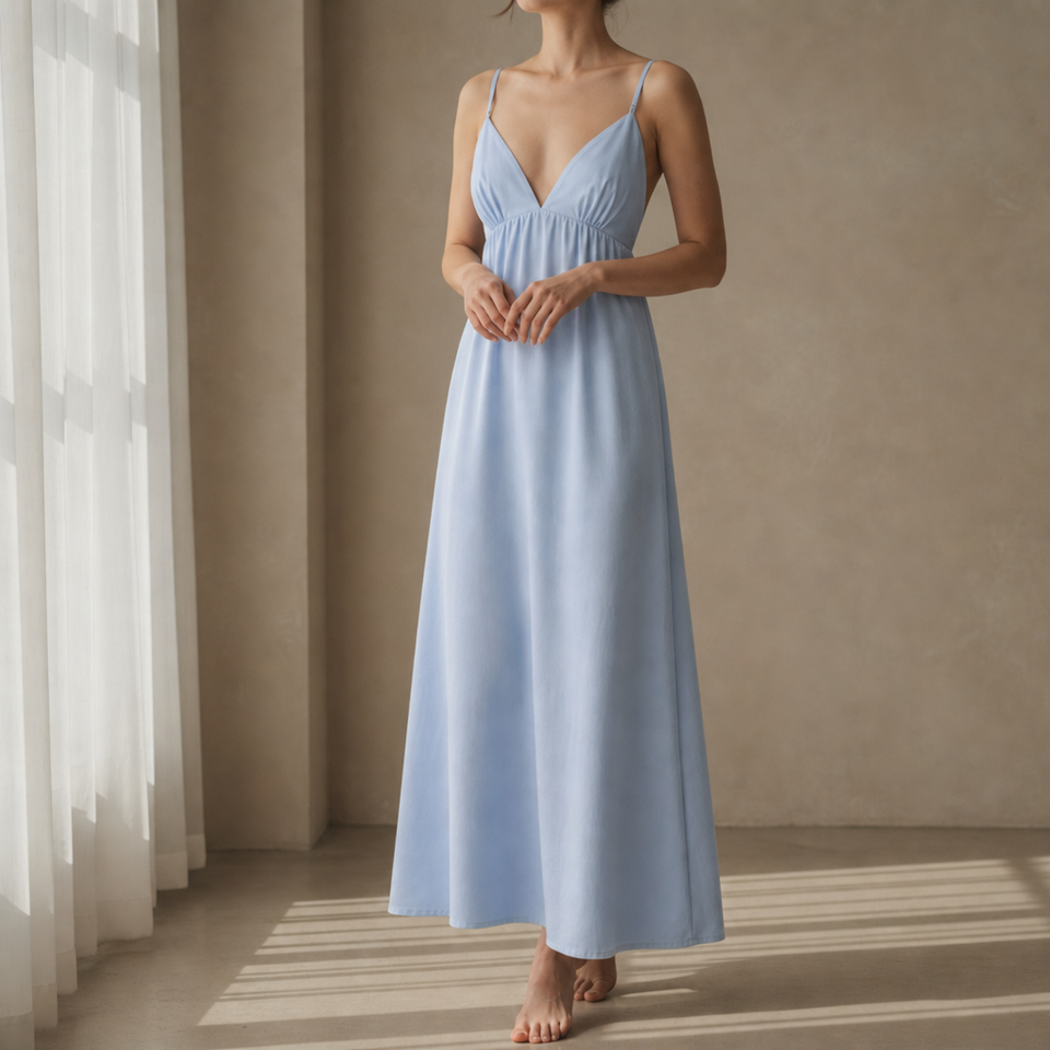 Coimbra Open Back Maxi Dress in Powder Blue
