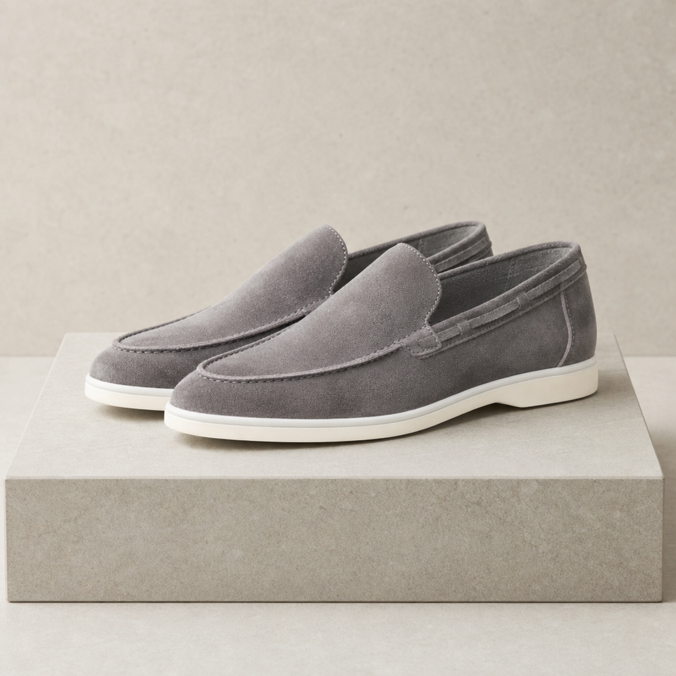 Deia Suede Slip-On Loafers in Gray