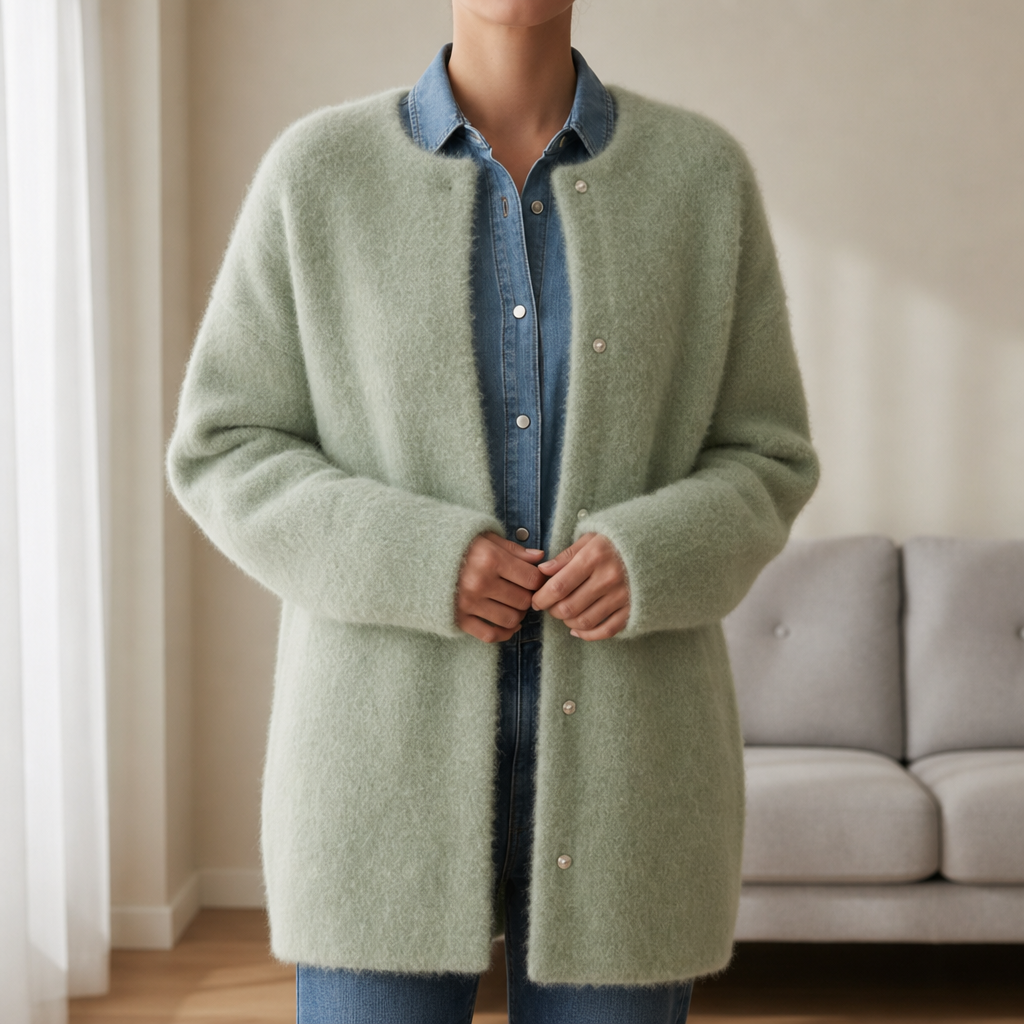 Paros Oversized Fluffy Cardigan in Green