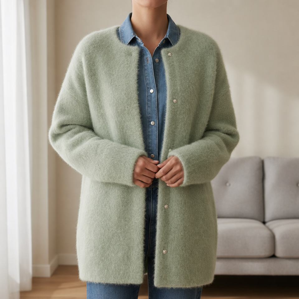 Paros Oversized Fluffy Cardigan in Green