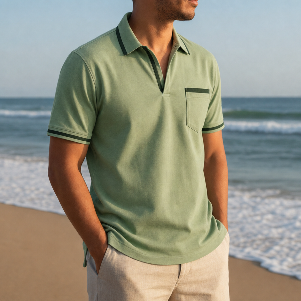 Nimes Striped Trim Polo Shirt in Green