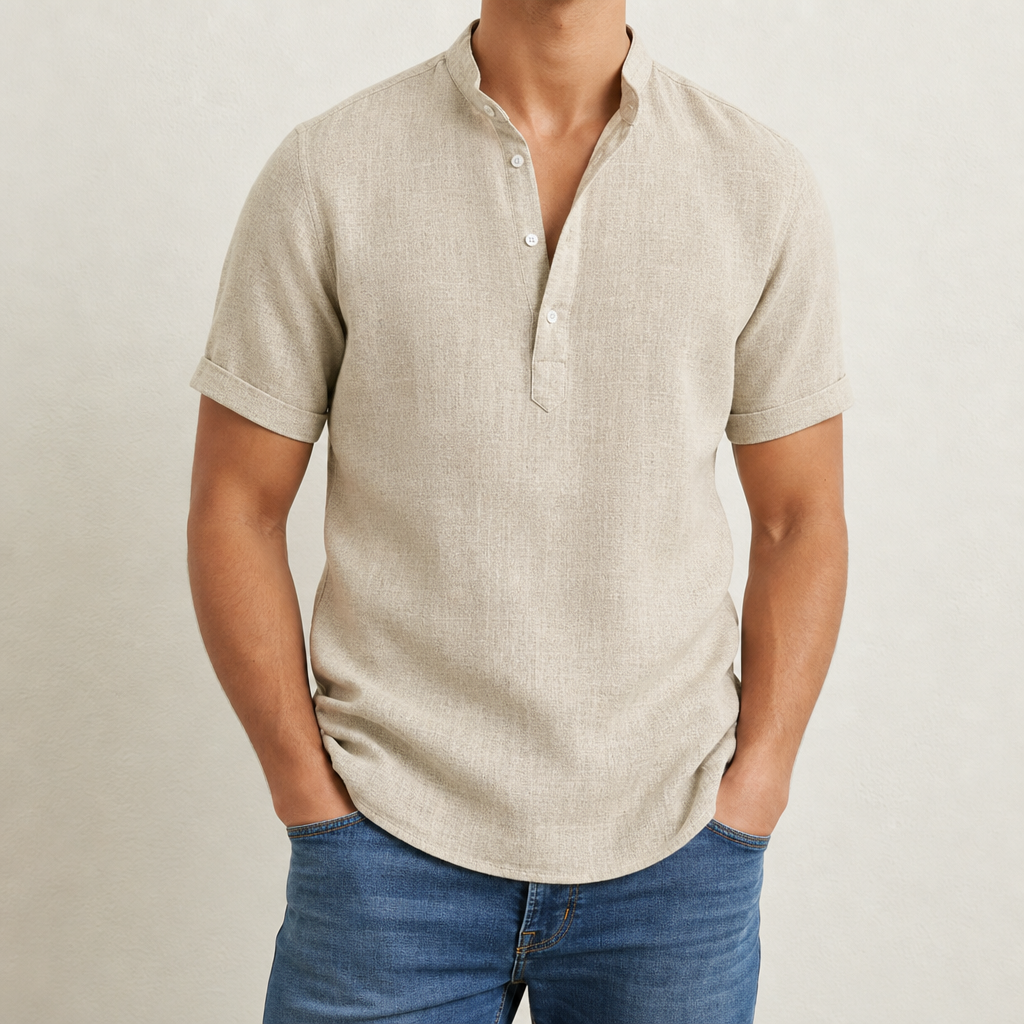 Kythnos Linen Henley Shirt in Khaki