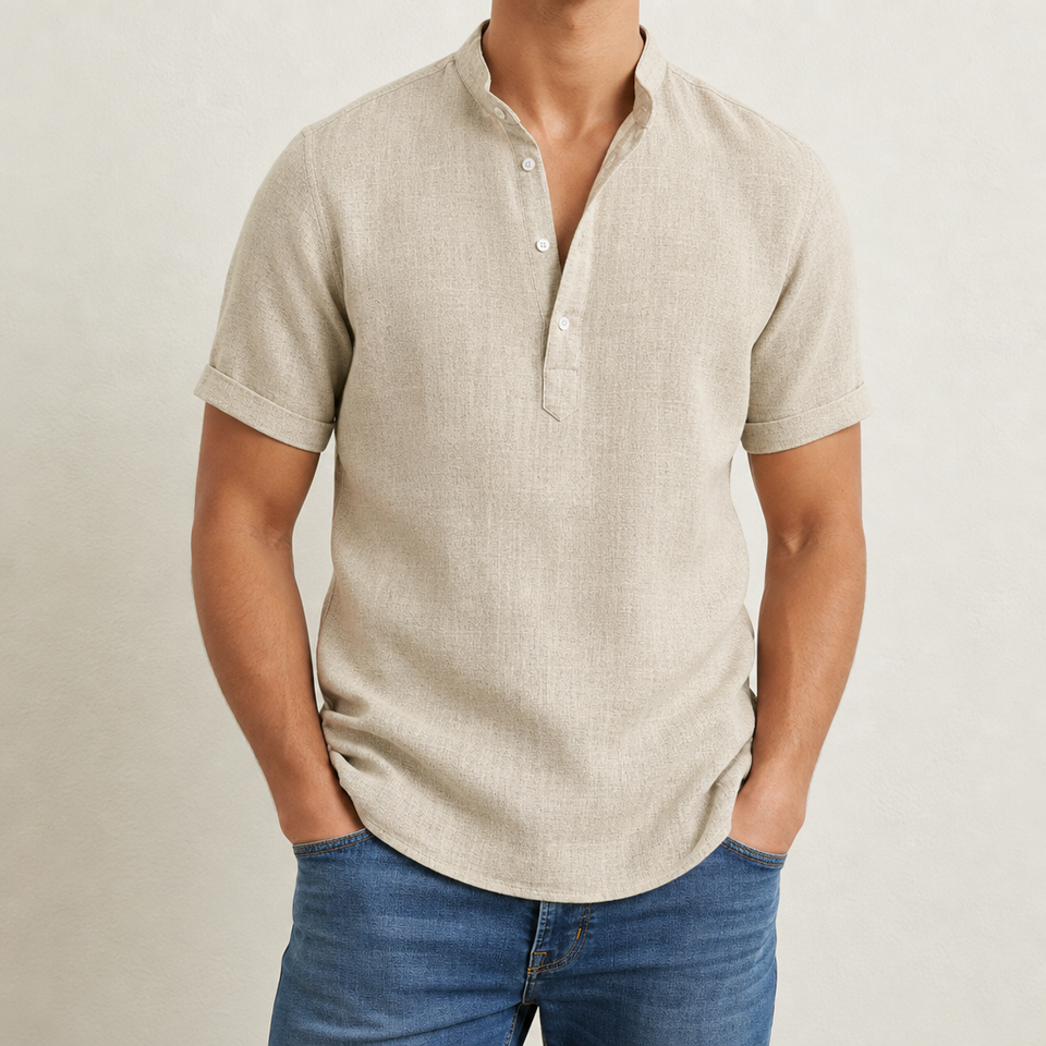Kythnos Linen Henley Shirt in Khaki