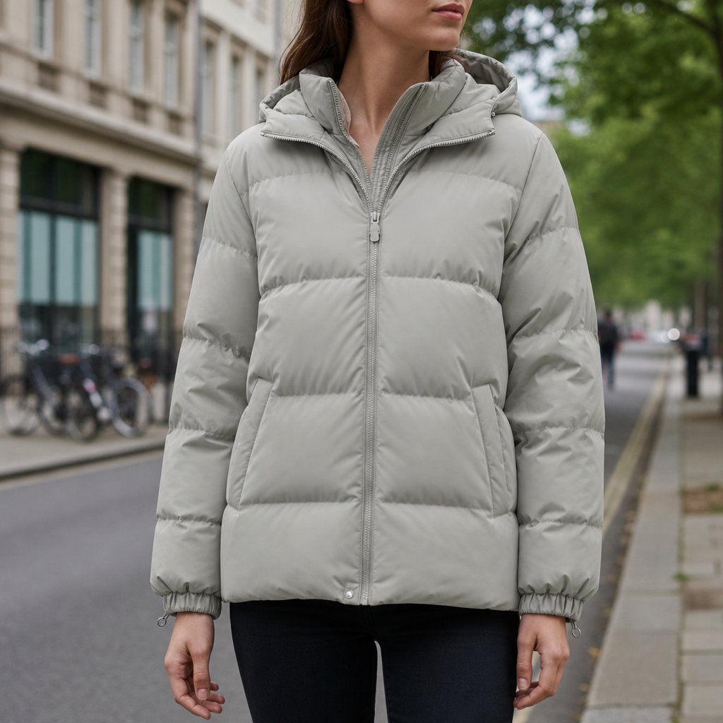 Santa Margherita Hooded Quilted Puffer Jacket in Light Gray