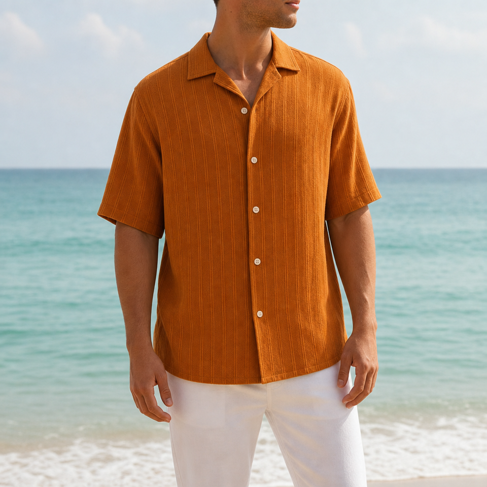 Ierapetra Textured Button-Up Shirt in Burnt Orange