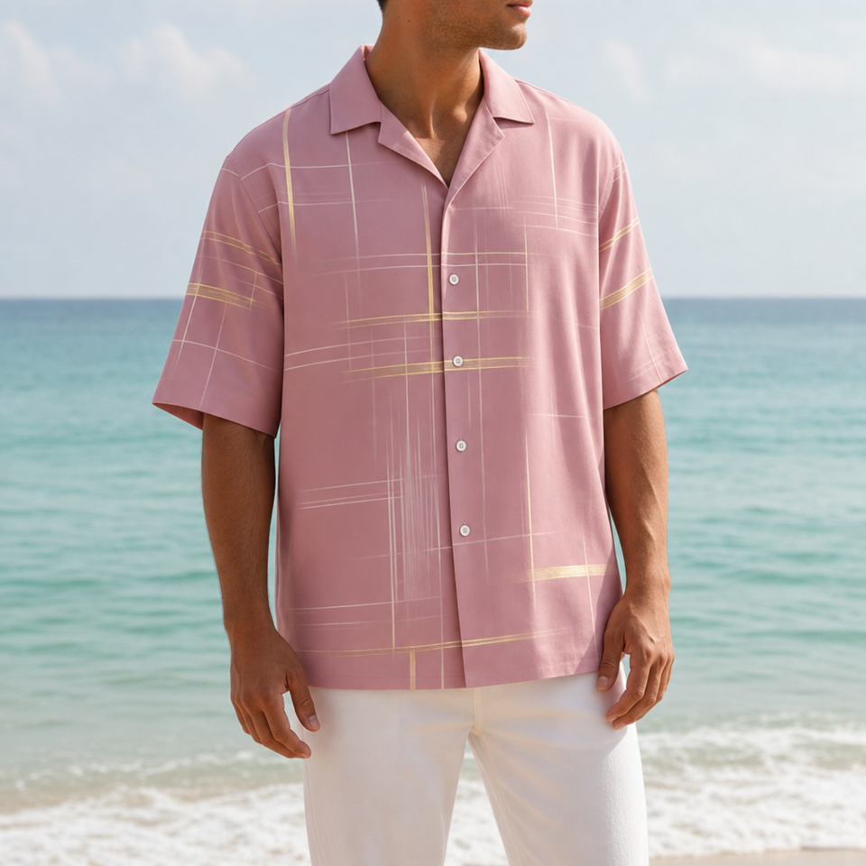 Bandol Geometric Plaid Button Shirt in Pink