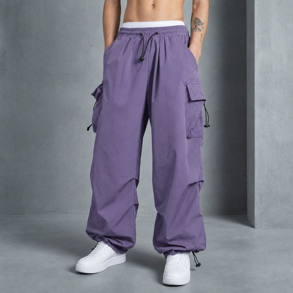 Nimes Wide Leg Cargo Pants in Purple