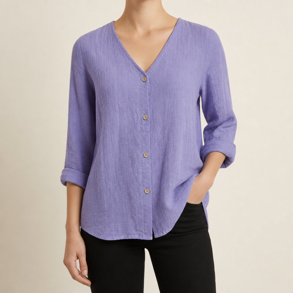 Rab Linen Button-Up Blouse in Purple