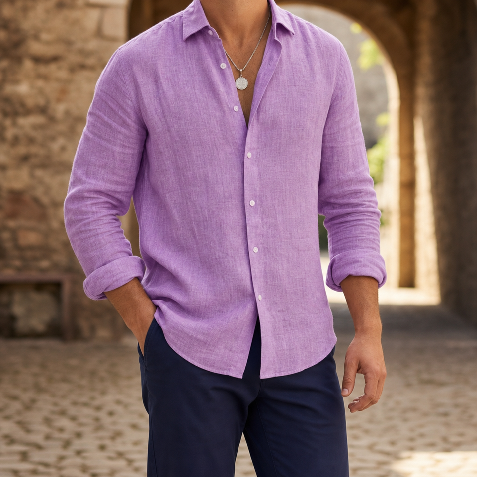 Ubeda Linen Casual Shirt in Purple