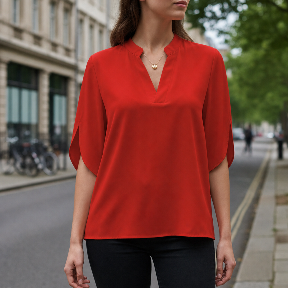 Tivoli V-Neck Satin Blouse in Red
