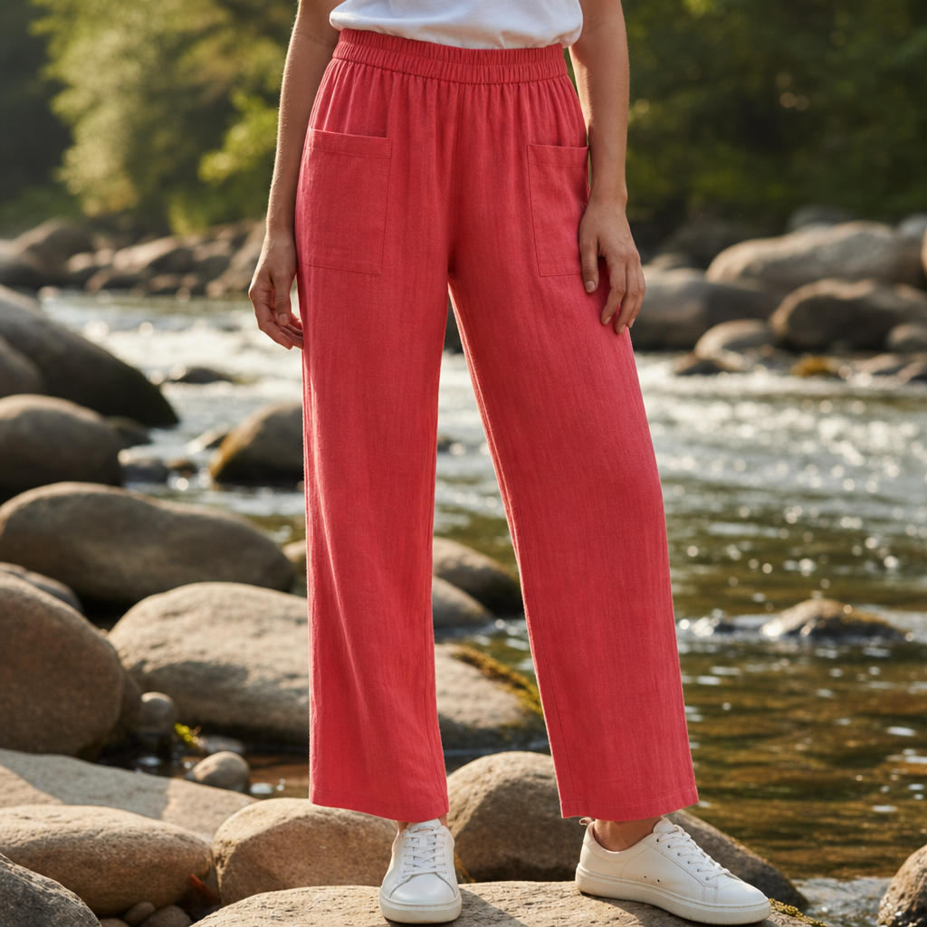 Cassis Relaxed Linen Trousers in Red