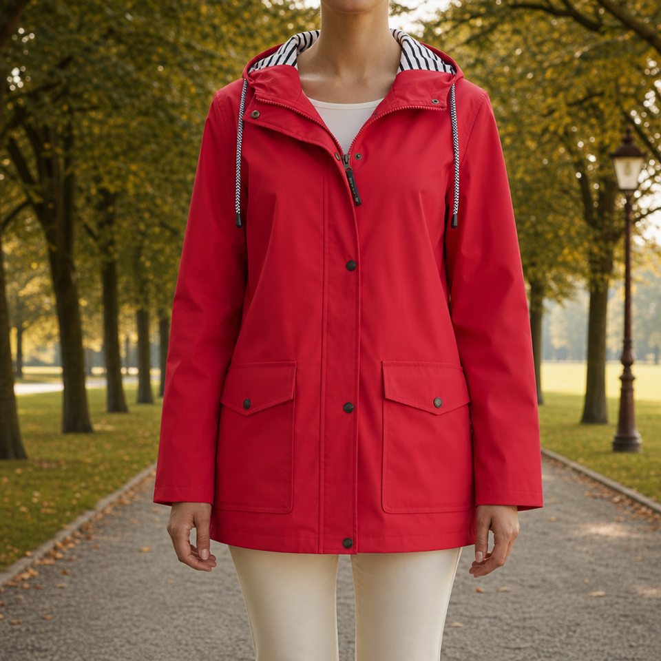 Tossa Hooded Waterproof Rain Jacket in Red