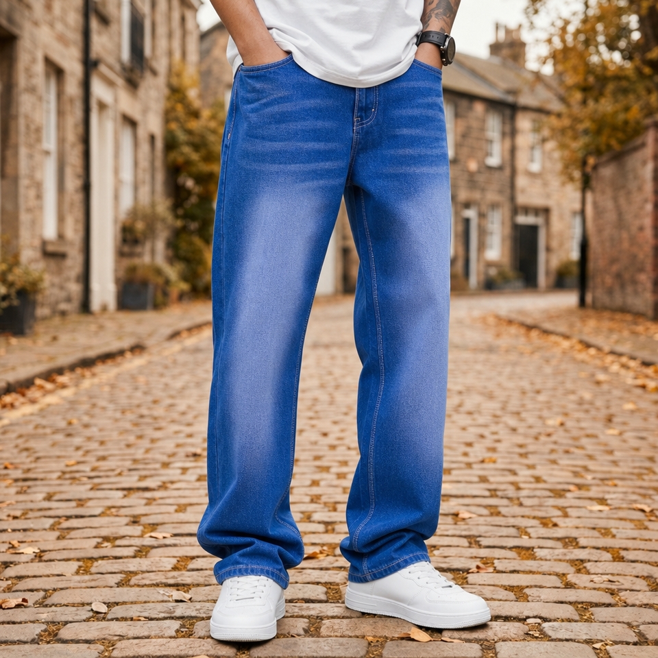 Rapallo Straight Fit Grey Jeans in Royal Blue