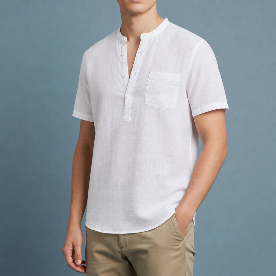 Anzio Linen Henley Shirt in White