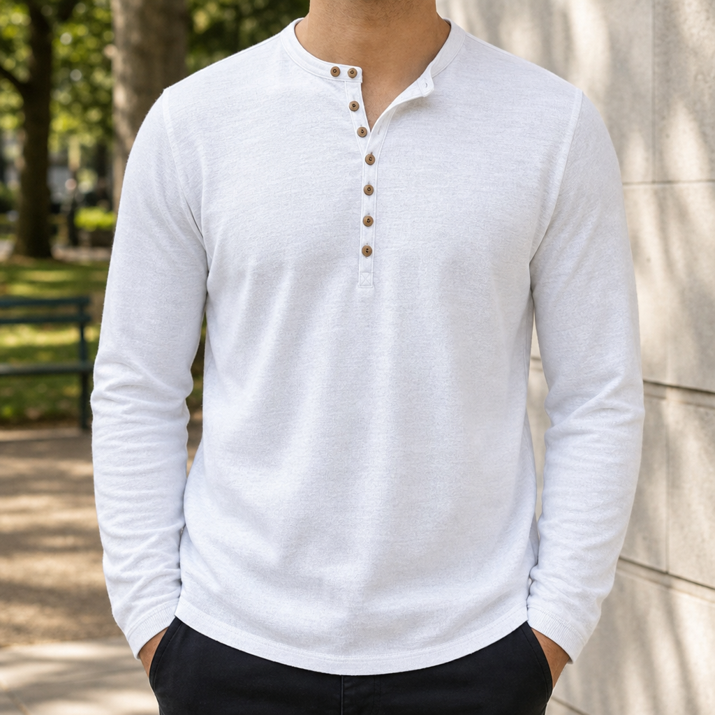 Cortona Long Sleeve Henley Shirt in White