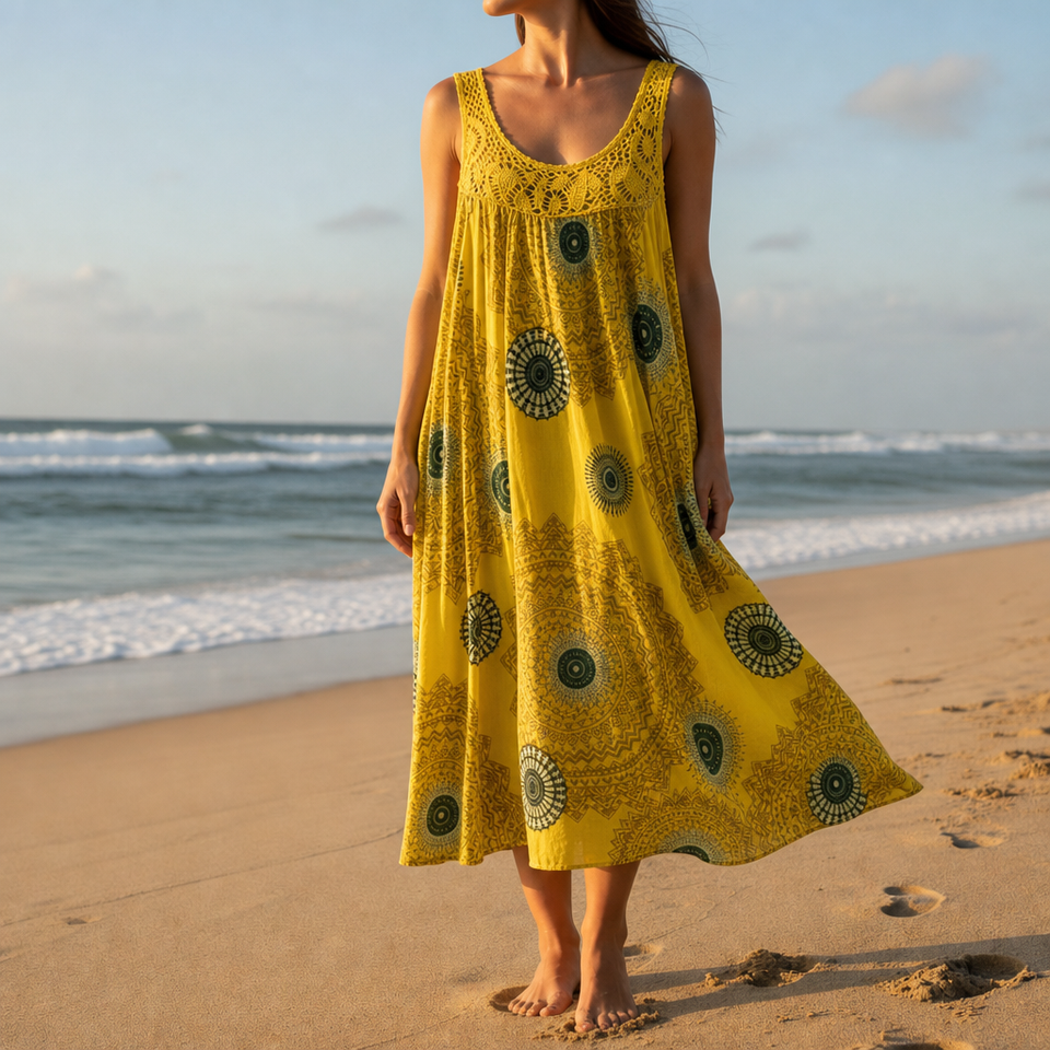 Tivoli Boho Mandala Print Dress in Yellow
