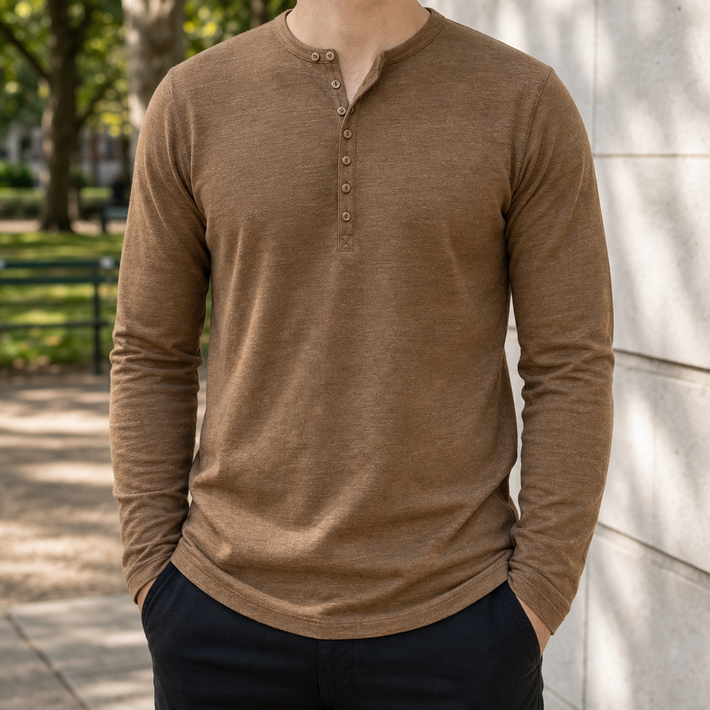 Cortona Long Sleeve Henley Shirt in Brown