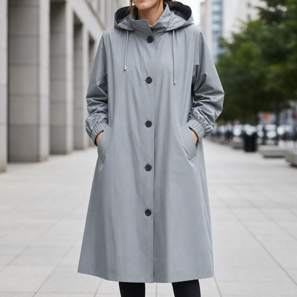 Frigiliana Hooded Longline Trench Coat in Coal