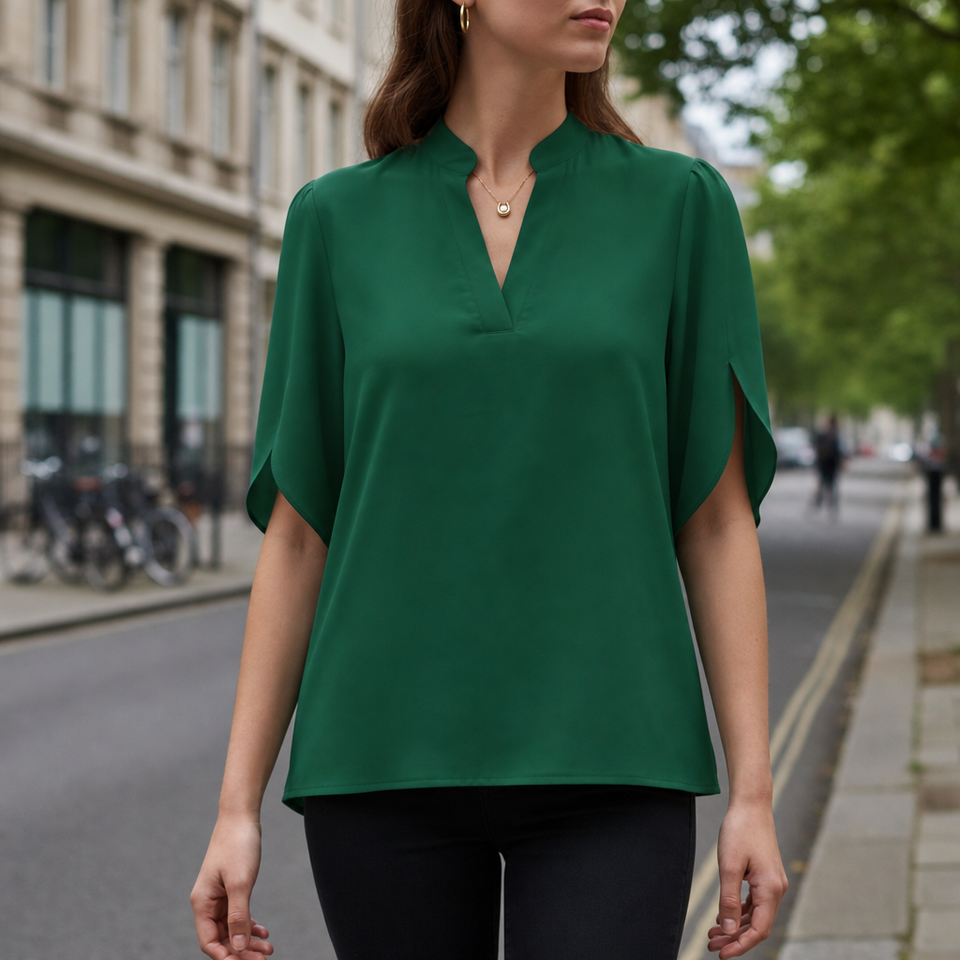 Tivoli V-Neck Satin Blouse in Emerald Green