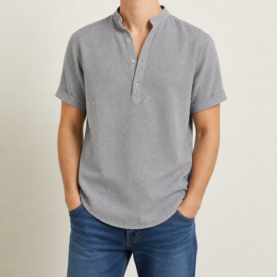 Kythnos Linen Henley Shirt in Gray