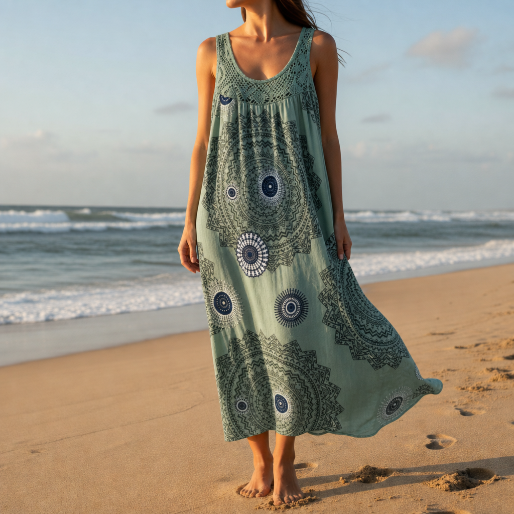 Tivoli Boho Mandala Print Dress in Sage Green