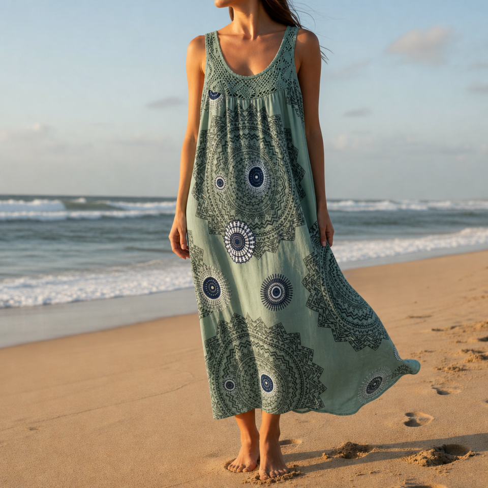 Tivoli Boho Mandala Print Dress in Sage Green