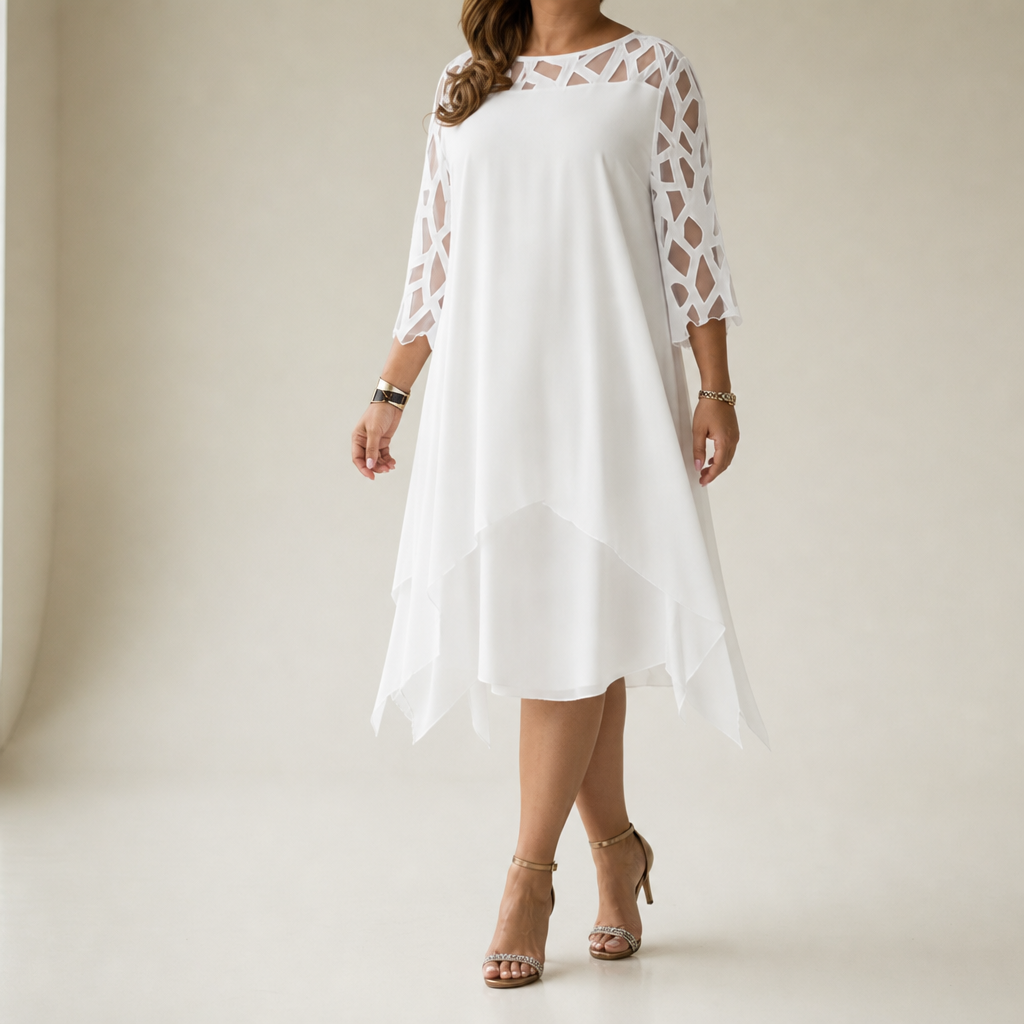 Cavtat Lace Sleeve Chiffon Dress in White