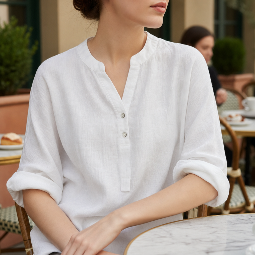 Paphos Linen Button-Up Tunic in White