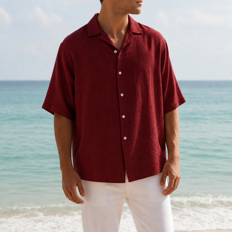 Ierapetra Textured Button-Up Shirt in Wine Red