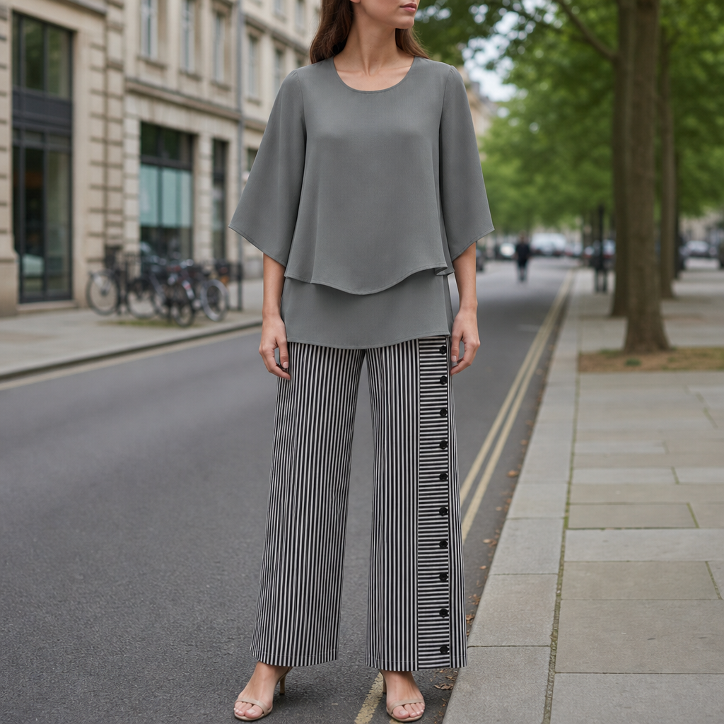 Biot Floral Chiffon Two-Piece Set in Charcoal Gray