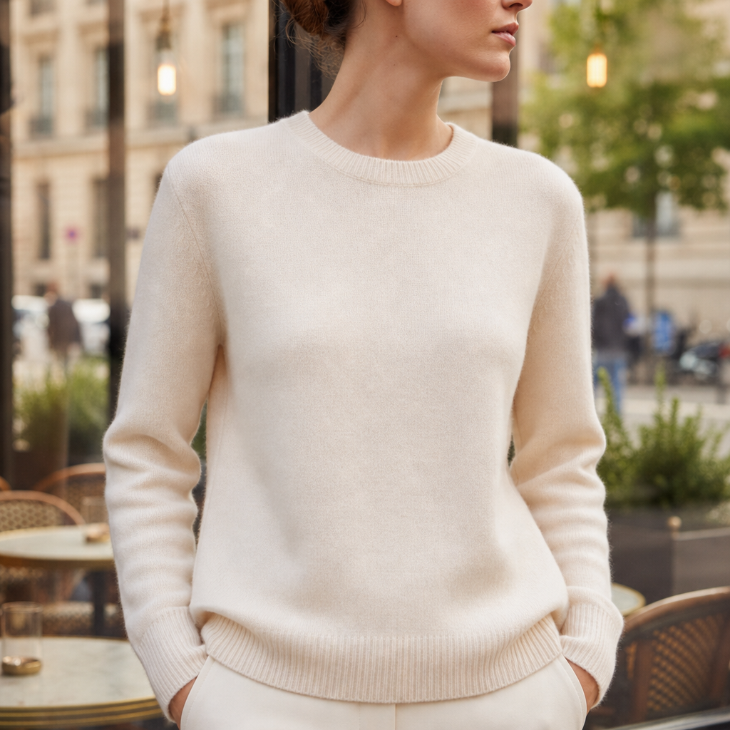 Roquebrune Soft Knit Crewneck Sweater in Beige