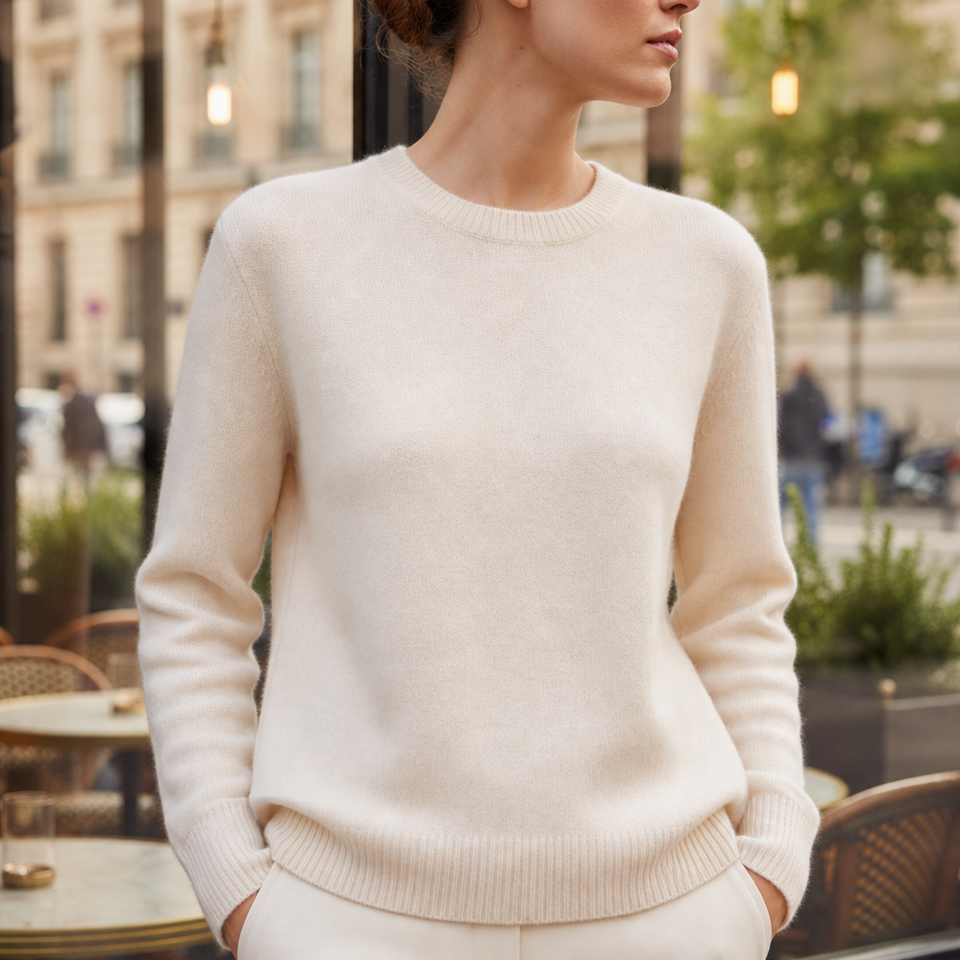 Roquebrune Soft Knit Crewneck Sweater in Beige