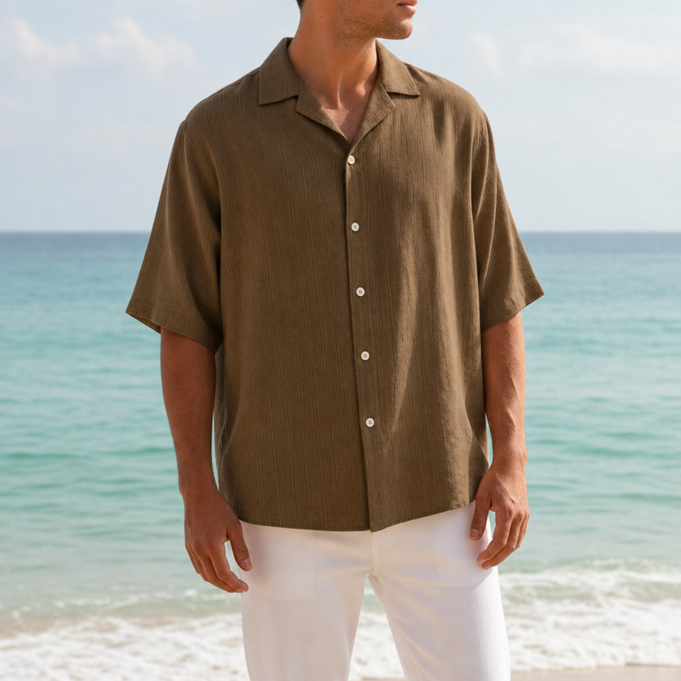 Ierapetra Textured Button-Up Shirt in Brown