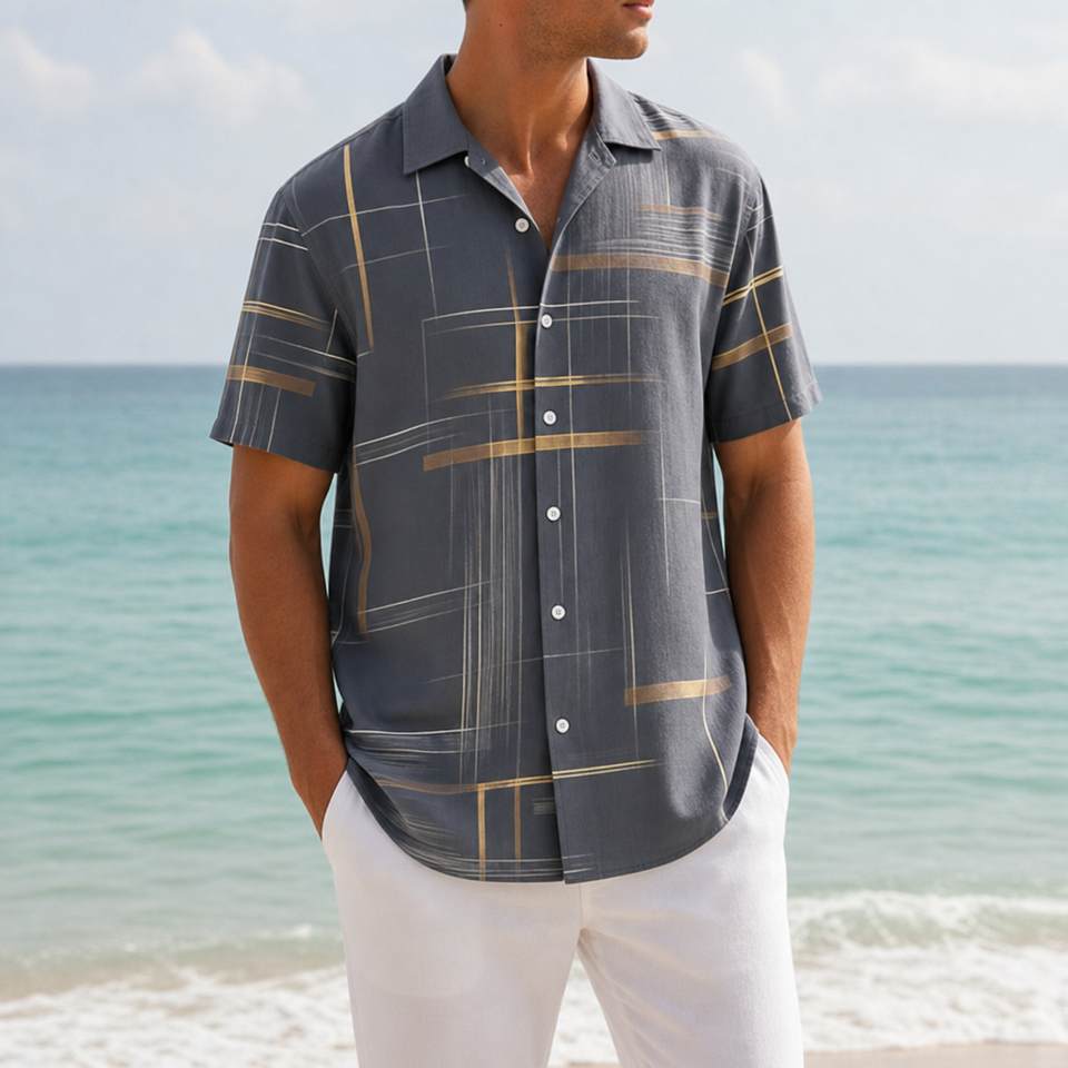 Bandol Geometric Plaid Button Shirt in Dark Gray
