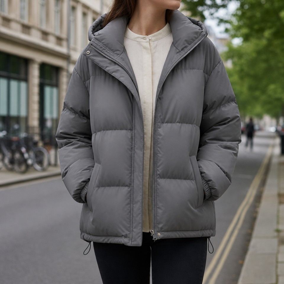 Santa Margherita Hooded Quilted Puffer Jacket in Dark Gray