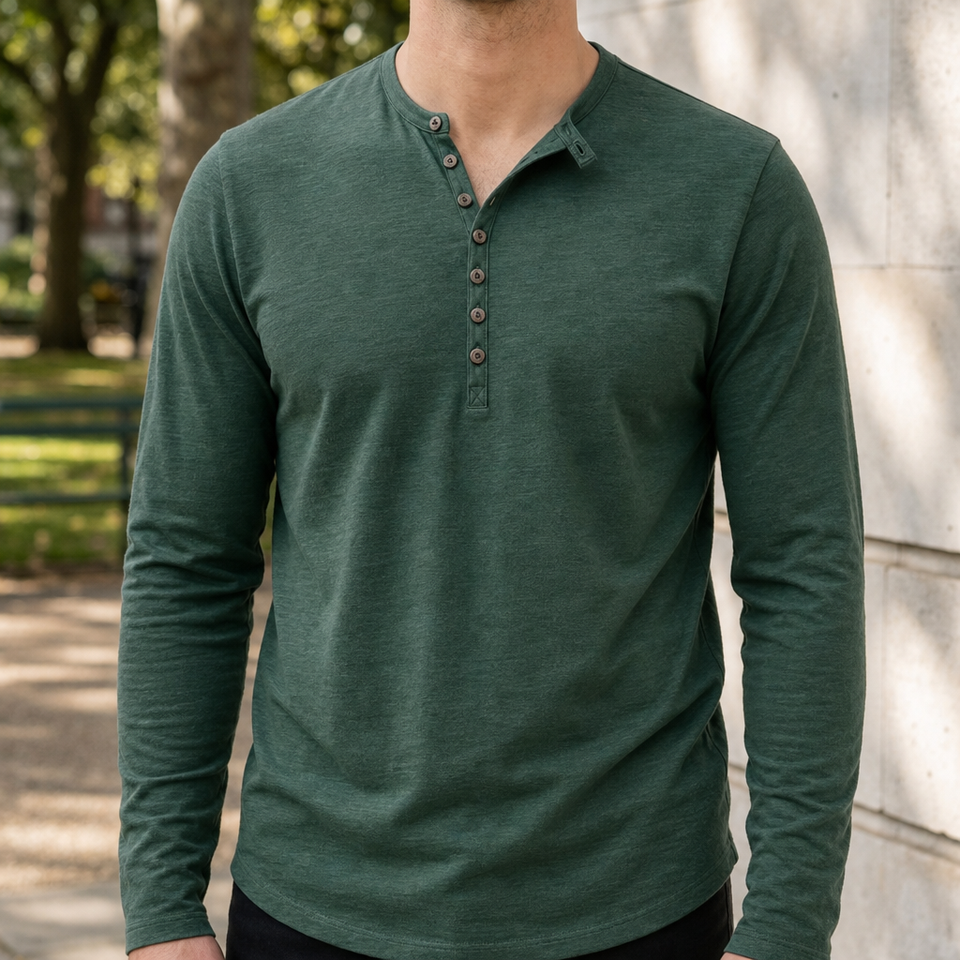 Cortona Long Sleeve Henley Shirt in Dark Green
