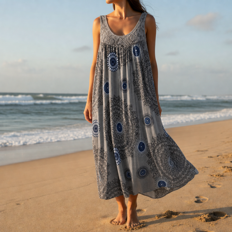 Tivoli Boho Mandala Print Dress in Gray