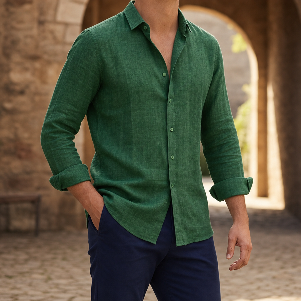 Ubeda Linen Casual Shirt in Green
